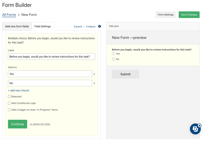 Multiple choice field for instructions