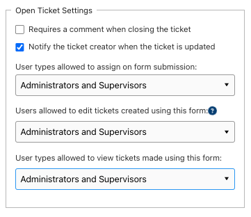 Open Ticket Settings