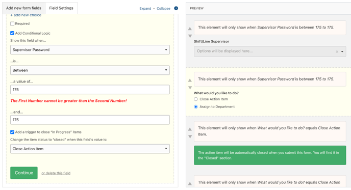 conditional logic for passwords